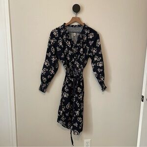 Rebecca Taylor La Vie Long Sleeve Tie Waist Button Front Floral Dress Small